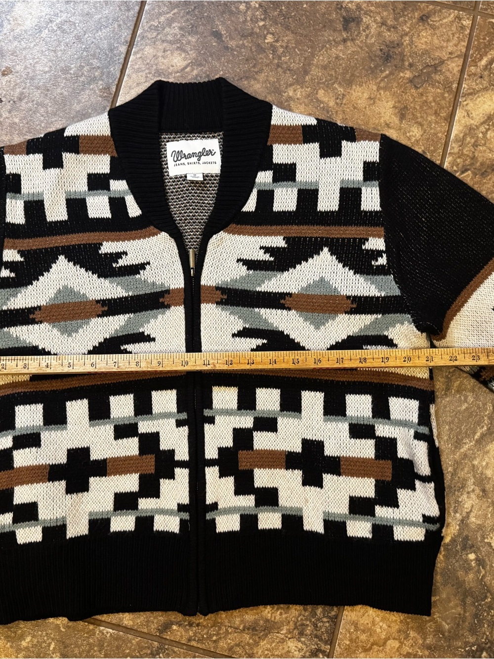 Wrangler Black, Cream & Brown Southwestern Zip-Up Sweater